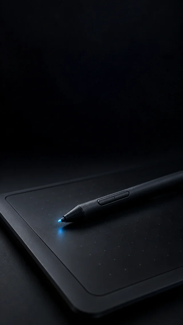 A pen drawing a line of blue light